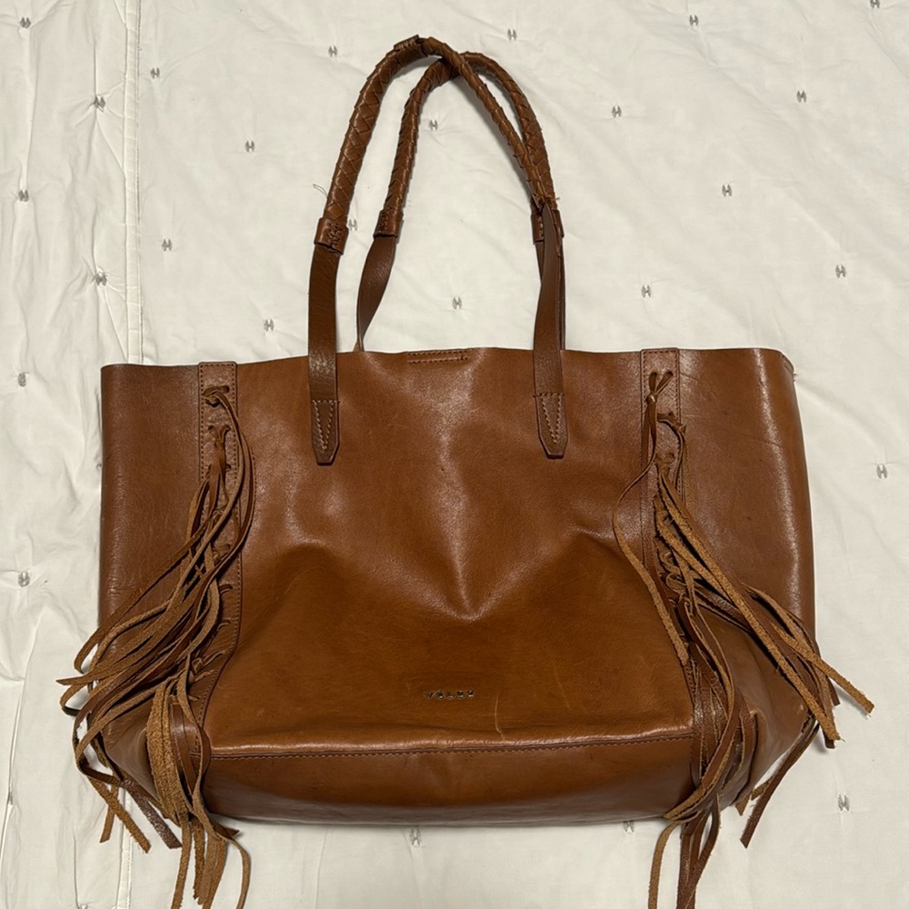 Beautiful Velez (Colombian leather) fringe purse in cognac